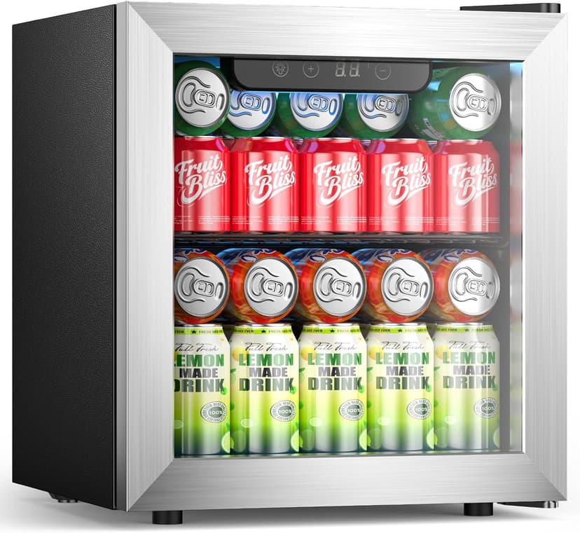 Beverage Refrigerator, 50 Cans Commercial Mini Fridge Cooler, 1.3 Cu.ft with Glass Door, Adjustable Shelves, Digital Temperature Freestanding Small Drink Fridge Soda Beer or Wine for Home Dorm Bar