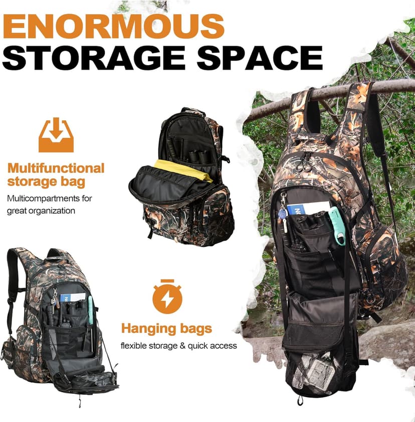 uniHimal Hunting Backpack for Men, Waterproof Camo Backpacks for Hunt with Rain Cover, Durable Large Capacity Day Pack Hunting Gear Accessories for Men