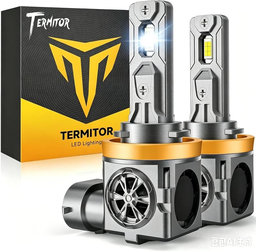 Termitor Latest H11 Light Bulbs, 70,000LM Brightness, 6500K Cool White H9/H8/H16 Fog light bulbs, 10-Year Service Life with Cooling Fan, IP68 Waterproof, Real 1:1 Mini Size, Plug and Play, Pack of 2