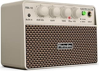 Flatsons FBA-10 Guitar Amp, 10W Mini Electric Guitar Amplifier with Clean/Drive Channel, 6H Work, USB-C Rechargeable, 3.5mm Headphone/AUX, Wireless Portable Amp for Indoor Practice, Travel (White)