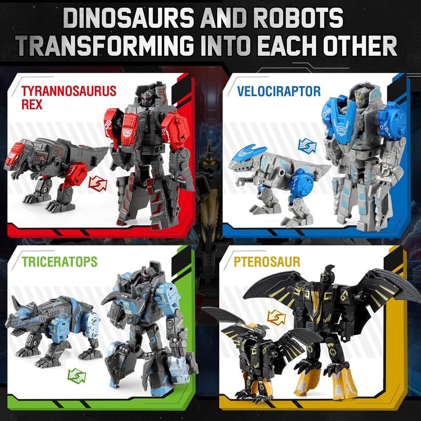 JONEG Transforming Robot Dinosaur - 4-in-1 STEM Toy, 11 Shapes Transforming Toys for Kids, Ages 5-10, Black