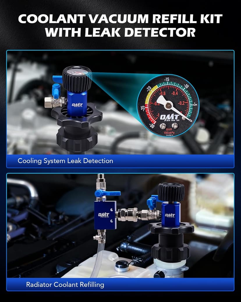 Orion Motor Tech Coolant Vacuum Refill Kit, Cooling System Vacuum Fill Tool with Leak Detector 5 Round Adapters 1 Conical Adapter, Radiator Coolant Fill Kit with Dual-Movement Gauge for Vacuum Leak