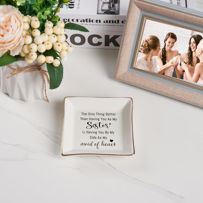 Bridesmaid Gifts Maid of Honor Proposal Gift Jewelry Dish Trinket Ring Tray - The Only Thing Better ... As My Maid of Honor, Wedding Day Party Gifts for Matron of Honor from Bride