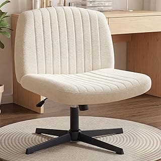 Orange Factory Criss Cross Chair No Wheel Wide Cross Legged Office Desk Vanity Chair Comfy Fabric Armless Adjustable Swivel for Home Computer Task (Beige No Wheel, Classic Fabric)