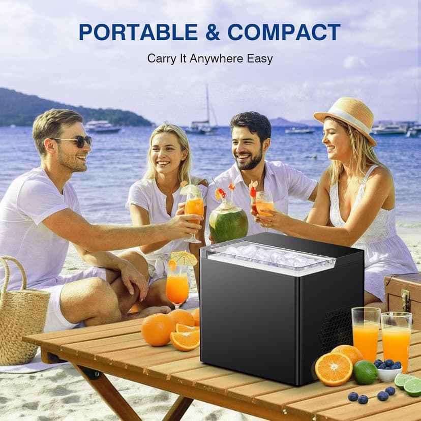 Ice Makers Countertop, 9 Ice Cubes in 6 Mins Portable Ice Maker, 2 Sizes of Bullet Ice (S/L) Small Ice Machine for Home Kitchen Camping (Onyx)