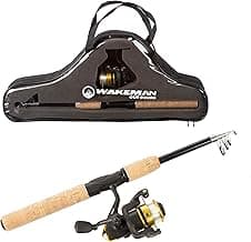 Telescopic Fishing Pole - 5.5-Foot Carbon Fiber Rod and Ambidextrous Reel Combo with Handy Carrying Case for Lake, Pond, or River by Wakeman (Black)