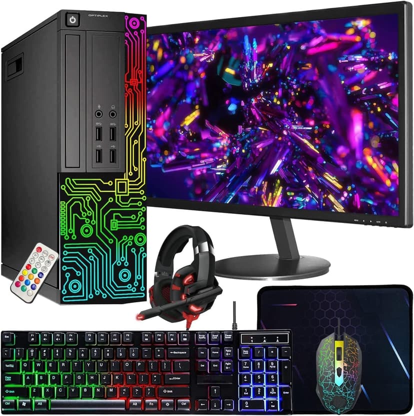 Dell Optiplex Desktop Computer (SFF) PC, Quad Core Intel i5 up to 3.6GHz, 16GB RAM, 512GB SSD, 24 Inch Monitor, RGB Keyboard & Mouse & Headset, Windows 11 Pro (Renewed)