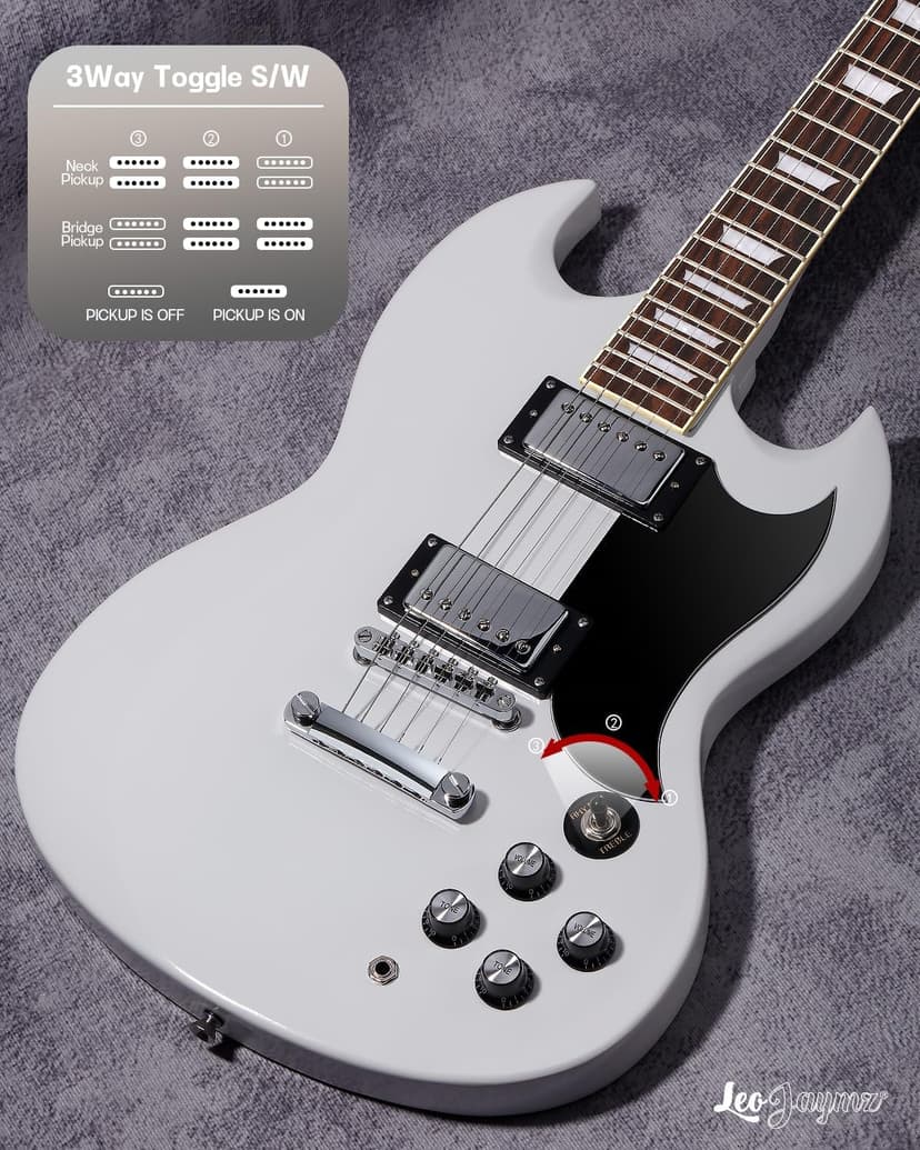 Leo Jaymz 39 Inch Solid Body Electric Guitar - Poplar Wood Body，Maple Neck and Laurel Wood Fretboard (White)