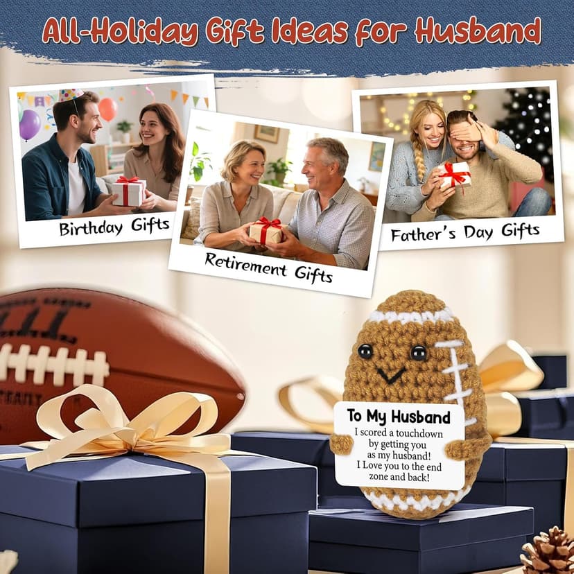 Birthday Gifts for Husband from Wife, Christmas Handmade Inspirational Crochet Football Gift for Him, Cool Wedding Anniversary Present for Husband, Cute Emotional Home Decor for Couple, Hubby, Spouse