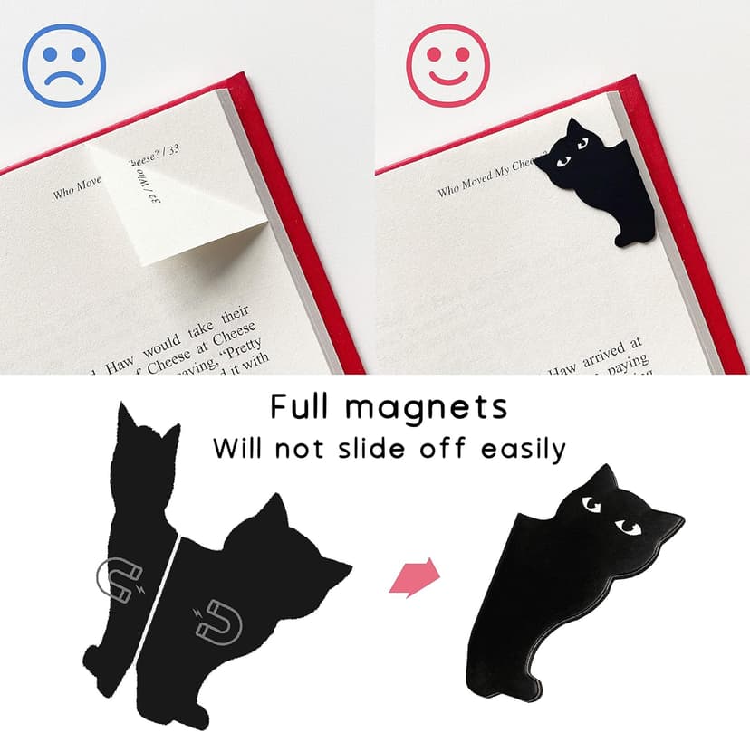 yasest Magnetic Bookmarks - 6 Pieces Assorted Cute Book Markers Clip Set for Women Teachers Students Book Lovers Reading, for School Office Home Supplies, Kawaii Cat Magnet Page Markers