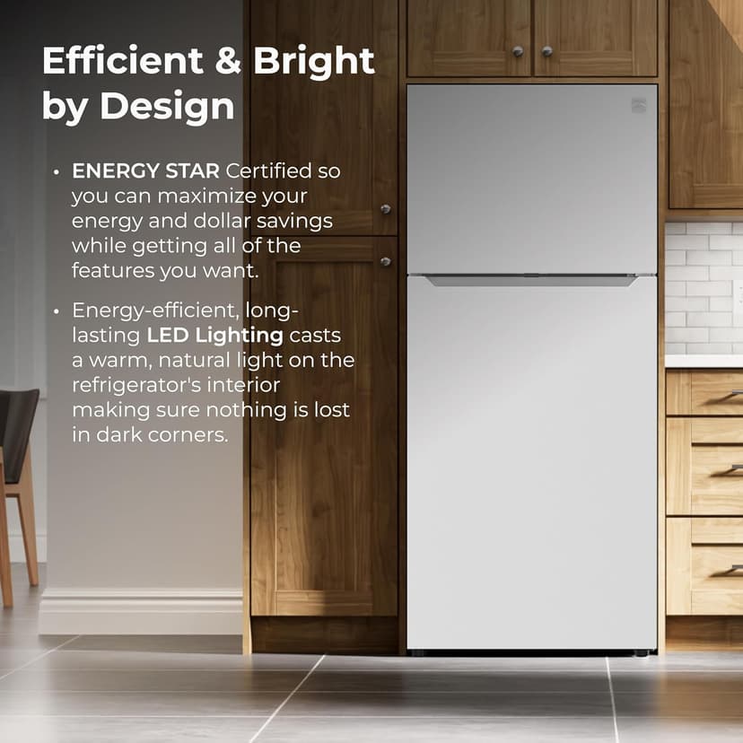 Kenmore 30" Top Mount Refrigerator with Freezer - Adjustable Shelving, Humidity-Controlled Crispers, LED Lighting, ENERGY STAR Certified, Garage Ready, 20.2 cu. ft. Capacity - White