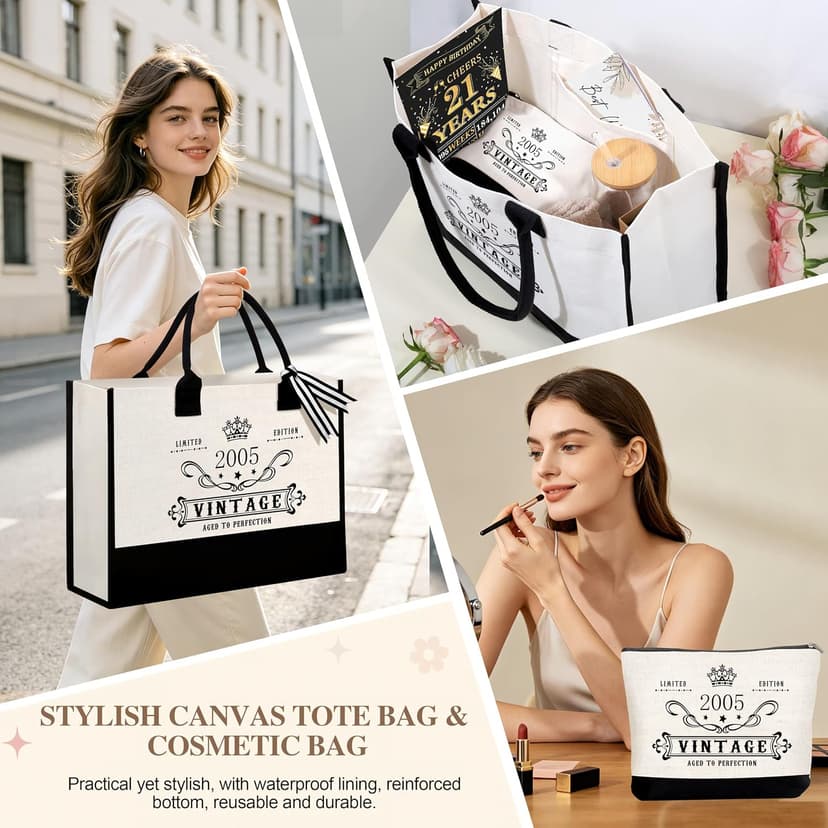 Jumway 21st Birthday Gifts for Women, Happy 21 Year Old Birthday Gifts for Women, Glass Cup & Canvas Tote 2005 Decorations & Ideas for Sister Daughter Girlfriend Her Friends B0GZ3YB5T7