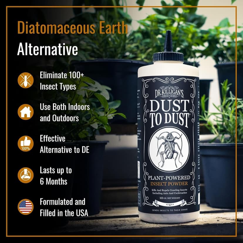 Dr. Killigan's Dust to Dust Powder - Diatomaceous Earth Alternative - Insect Killer for Indoor & Outdoor Use - Removes on Contact & While You Sleep, Protects up to 6 Months (10 oz)
