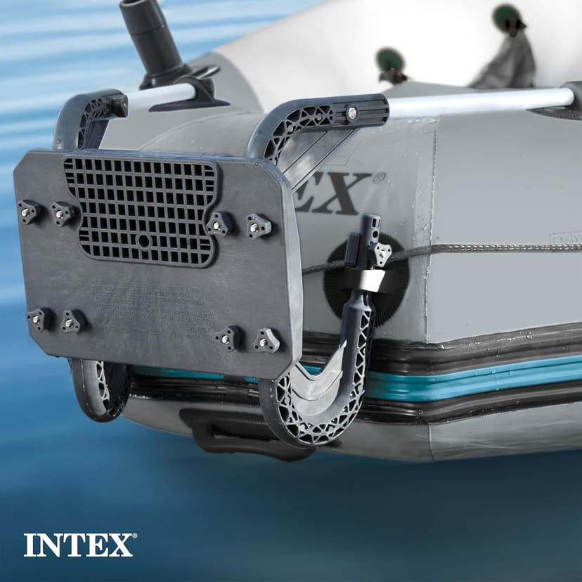 Intex Excursion 5 Person Inflatable Outdoor Fishing Raft Boat Set with 2 Aluminum Oars and Air Pump with a Intex Composite Motor Mount Kit