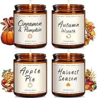 Auelife Fall Candle Set | 4 Pack Scented Candles for Home - Candle Gifts for Women Men, Soy Candles Home Scented | Autumn Fragrance of - Apple Pie/Cinnamon/Harvest/Wreath B0CC98RMFT