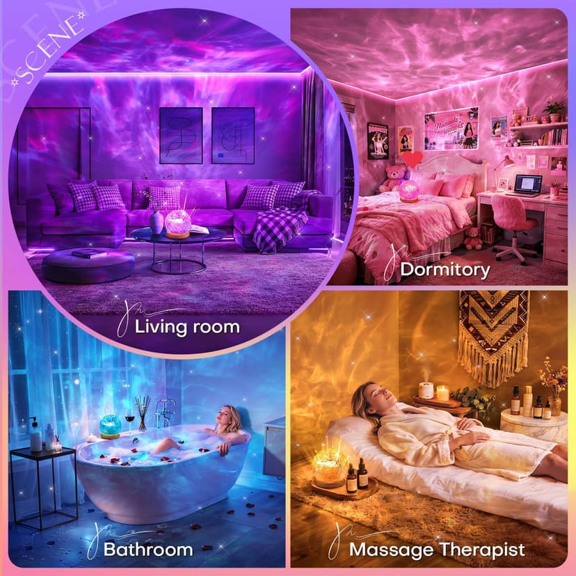 3-in-1 Sunset/Ocean/Northern, Remote, 6 Brightness, 1 Hr Timer, Made of Glass & Wood, Bedroom, Bathroom, Dorm,Halloween Light Ambient Lighting, 16 Colors Led Lights for Bedroom, Gift Ideas, Room Decor B0DG92NWYG