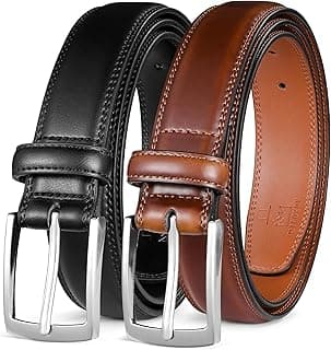MILORDE Men's Leather Dress Belt 2Pack, Handmade, Genuine Leather, Fashion & Classic Designs for Work Business and Casual