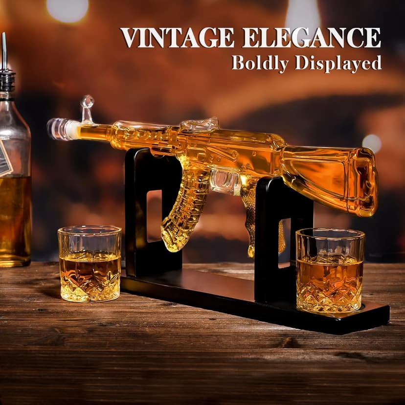 Whiskey Decanter AK47 Set with 2 Whiskey Glasses, Gifts for Men Dad Stocking Stuffers, Unique Christmas Anniversary Birthday Gift for Him Husband, Cool Presents liquor dispenser for Home Bar