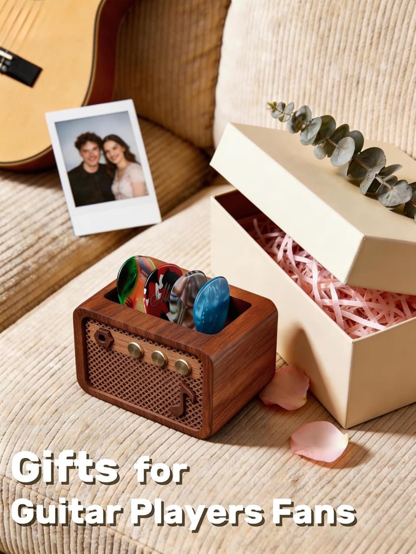 CoolGift Mart Guitar Pick Holder, Walnut Wood Amp Styled Guitar Pick Case for Picks Storage and Display, Guitar Gifts Accessories for Men Guitarists Guitar Players Music Lovers B0DPKMHK5J