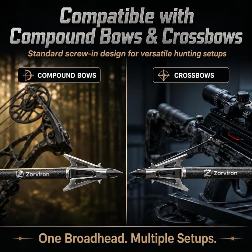5 Pack Mechanical Expandable Broadheads 100 Grain – Crossbow & Compound Bow Compatible, 2-Inch Cut, 440 Stainless Steel Blades & Chisel Tip, Turkey Deer Small Game Hunting Archery Arrow Tips
