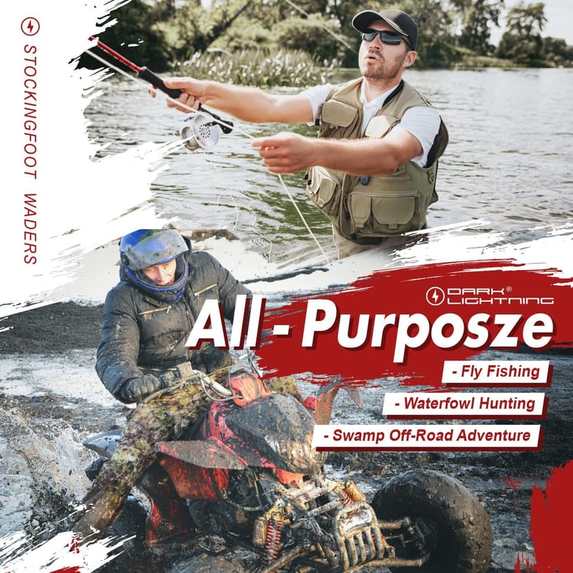 Dark Lightning Breathable Insulated Chest Waders, Perfect for 4 Seasons Fly Fishing Stocking Foot Waders for Men and Women