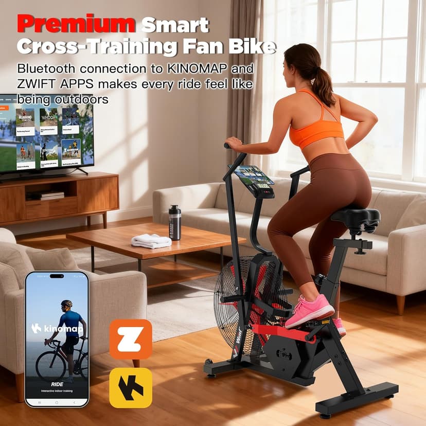 Air Bike,Air-Resistance Exercise Fan Bike With Dual Acction Handlebars for Home Cardio Workout,Adjustable Indoor Cycling Bike,330lb Weight Capacity APP Connection Customizable Monitor