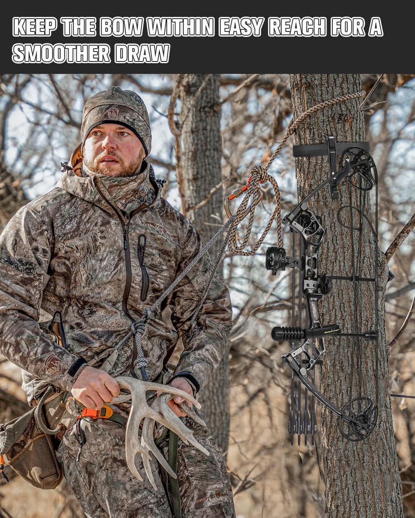 Treestand Bow Hanger with Strap - Saddle Hunting Bow Hanger - Folding Lightweight Bow Hanger with Backpack Hook - Bow Hunting Accessories Crossbow Bow Hanger - Mobile Hunting