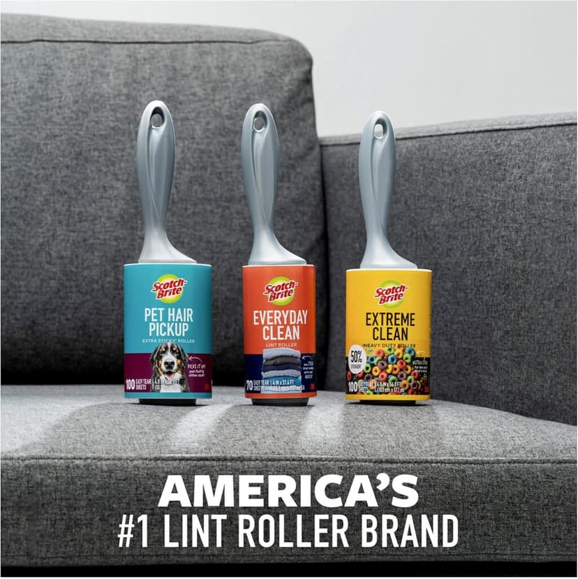 Scotch-Brite Pet Hair Pickup Extra Sticky Lint Roller, Designed for Removing Fur + Fluff on Couches, Clothes, Dog and Cat Beds, & More, 1 Pack, 95 Easy-Tear Adhesive Sheets Total