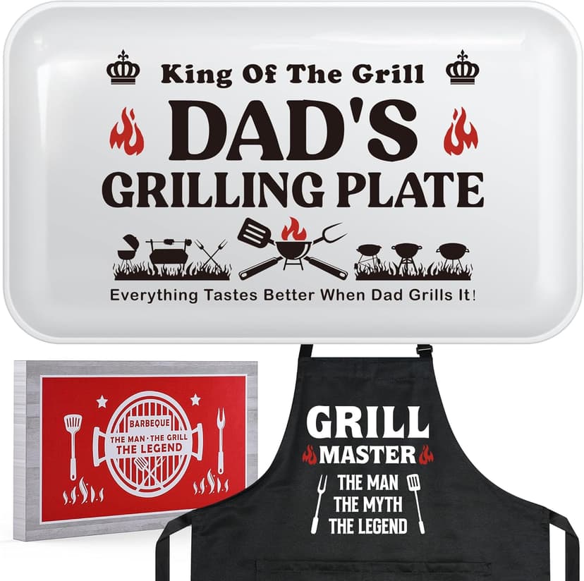Dad Christmas Birthday Gifts,Best Dad Ever Gifts from Daughter Son,Funny BBQ Grilling Platter with Apron Sets Thanksgiving Xmas White Elephant Present for Bonus Step New First Daddy Father Papa