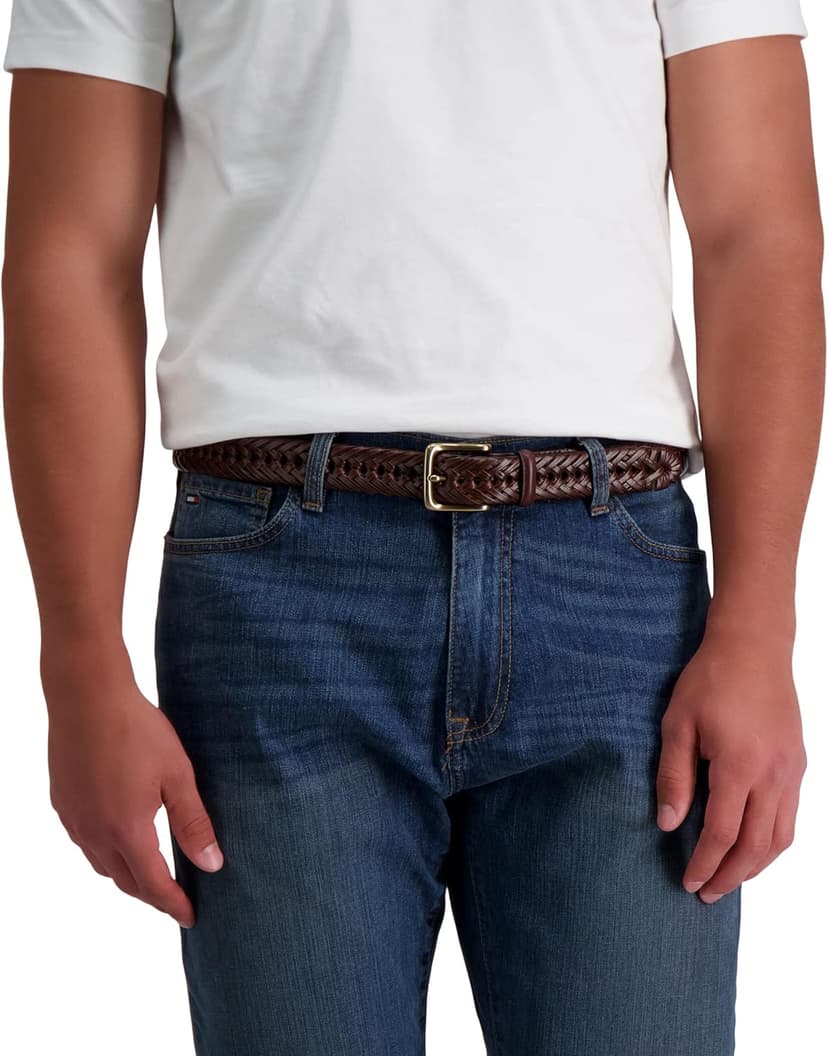 Tommy Hilfiger Men's Fully Adjustable Leather Braided Belt for Jeans, Khakis or Dress Pants