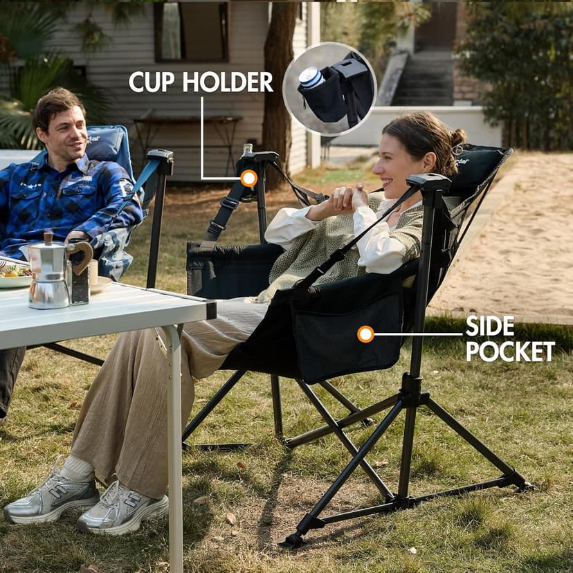 Portal Hammock Camping Chair Heavy Duty 400lbs - Swinging Chair Outdoor with Adjustable Recline & Headrest Pillow, Portable Hammock Swing Chair for Camping Beach Sports Events, Black
