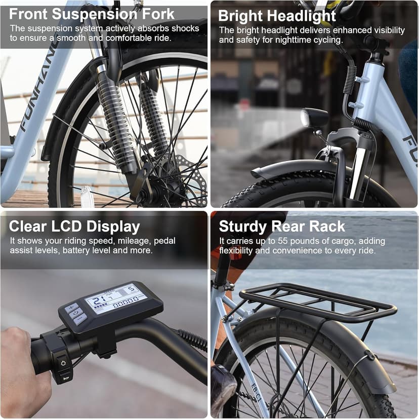 Electric Bike for Adults, 26" City Cruiser Ebike with 1000W Peak Motor, 21.7MPH 50 Miles Commuter Adult Electric Bicycles with 48V Battery, Adjustable Stem, 7-Speed, UL 2849 Certified