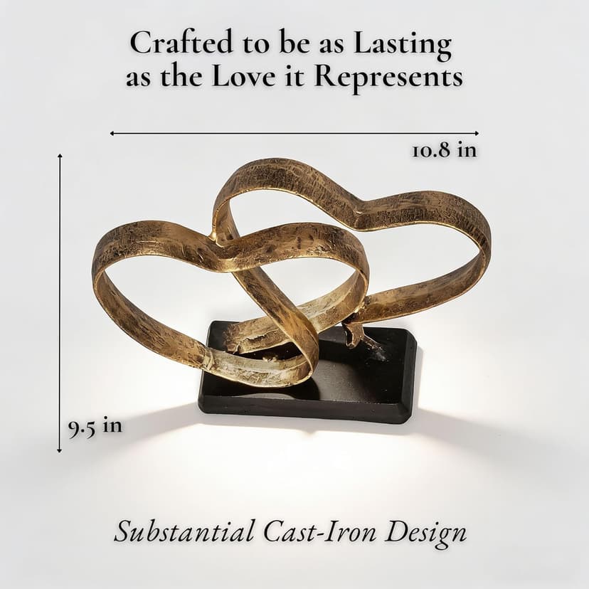 Wedding Anniversary Couples Gift - Two Hearts and Cross Iron Sculpture, Heart Decoration Gift for Her and Him, 1st to 50th or 60th Anniversary, Includes Present Box and Poem Card