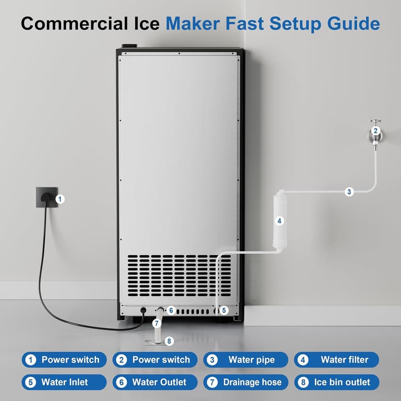 15'' Commercial Under Counter Ice Maker 110 LbS/Day Stainless Steel Ice Machine Built-in Freestanding Ice Maker with 30 Lb Bin Auto-Cleaning 24H Timer Gravity Drainage for Commercial Home