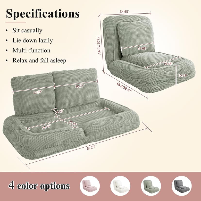 Human Dog Bed, Lazy Sofa Couch, Plush Floor Gaming Chair,5 Adjustable Position, sit, Sleep, fold, Suit to Put in Bedroom, Living Room,Space Saving Design (Green)
