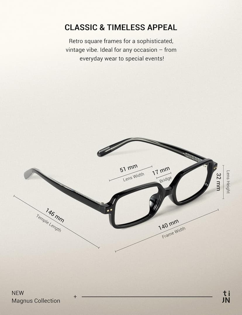 TIJN Magnus Blue Light Blocking Glasses for Women Men,Square Cat Eye Frame Bluelight Glasses for Gaming/Computer/Screen