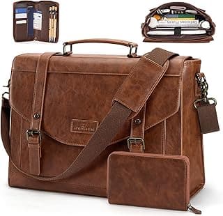 RAINSMORE Flap Messenger Bag for Men Vintage PU Leather Laptop Bag 15.6 Inch Retro Briefcase with Wallet Satchel Computer Bag