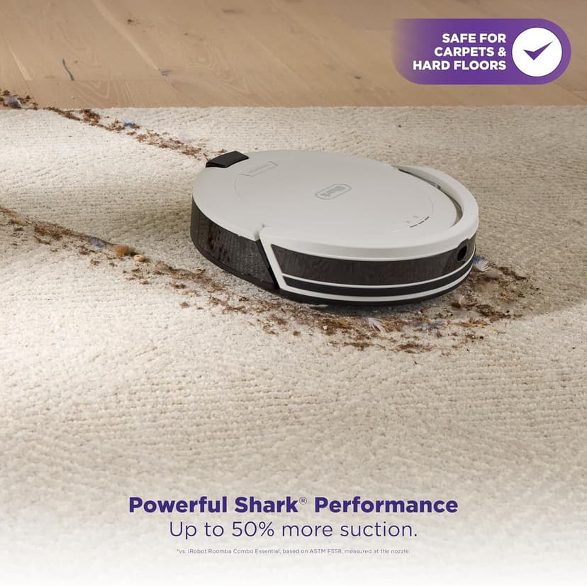 Shark Navigator Robot Vacuum with Bagless 30-Day Capacity Self-Empty Base, Powerful Suction, SmartPath Navigation, Self-Cleaning Brushroll, for Carpets & Hard Floors, White, AV2110S