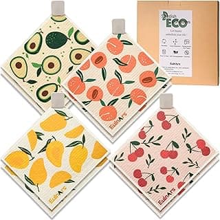 Swedish Dishcloths for Kitchen, 8 Pack Reusable Paper Towels with Clips, Non-Scratch Swedish Kitchen Towels, Super Absorbent Cellulose Sponge Cloths, Dishwasher Safe, No Odor