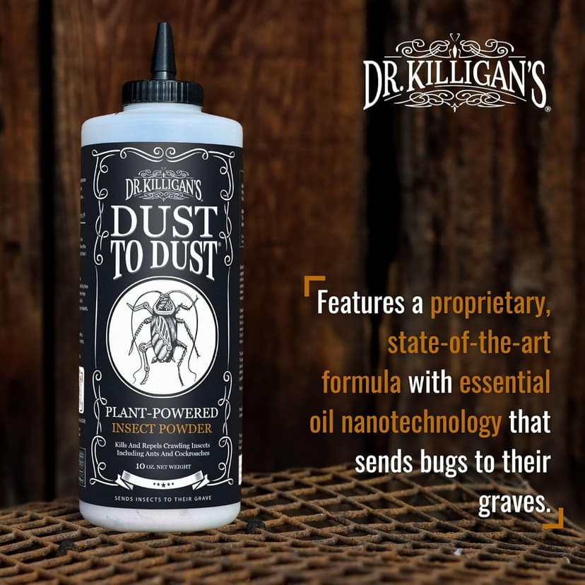 Dr. Killigan's Dust to Dust Powder - Diatomaceous Earth Alternative - Insect Killer for Indoor & Outdoor Use - Removes on Contact & While You Sleep, Protects up to 6 Months (10 oz)