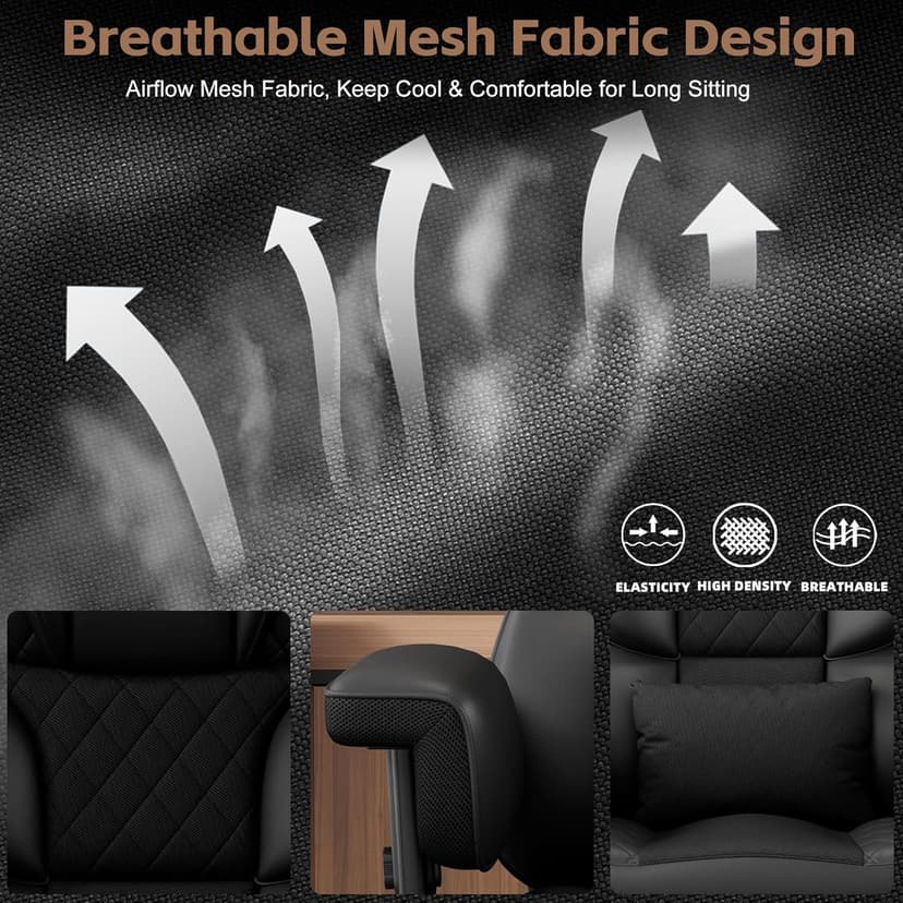 Vonesse Big and Tall Office Chair, Desk Chair with Soft Adjustable Armrests, Ergonomic High Back Gaming Chair with Lumbar Support, Executive Computer Chairs with Footrest (PU Leather, Black)