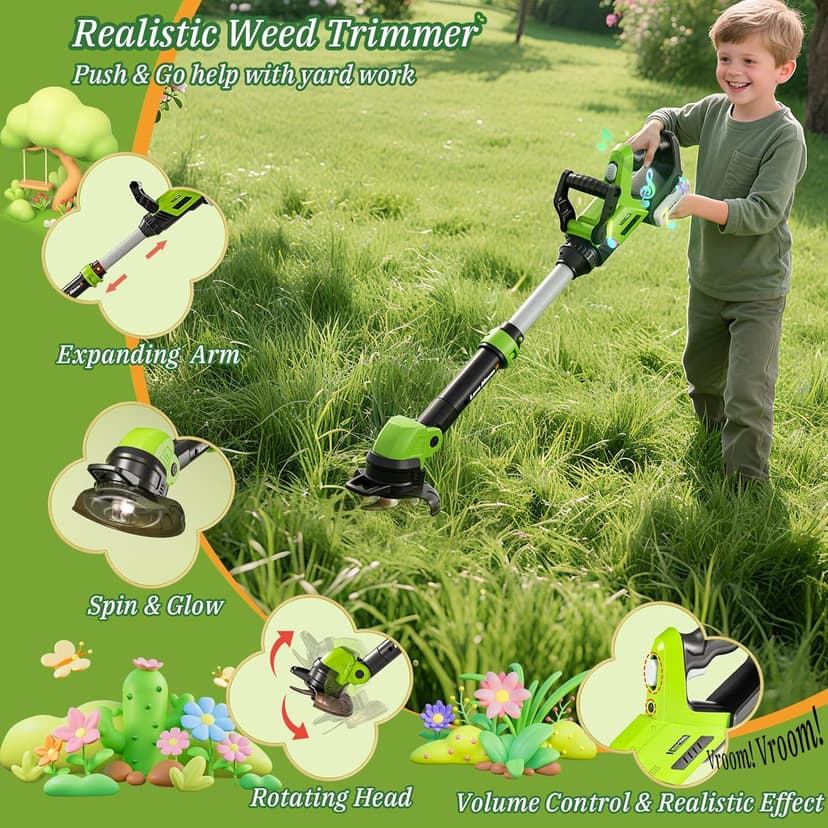 Kids Toy Tool Set, 3-IN-1 Power Garden Lawn Tools with Sounds & Lights, Volume, Toy Weed Wacker, Leaf Blower&Hedge Trimmer, Outdoor Play Toy Tools, Christmas Birthday Gifts for Boy Toys 3 4 5 6 7 8+ B0FJ262MMT