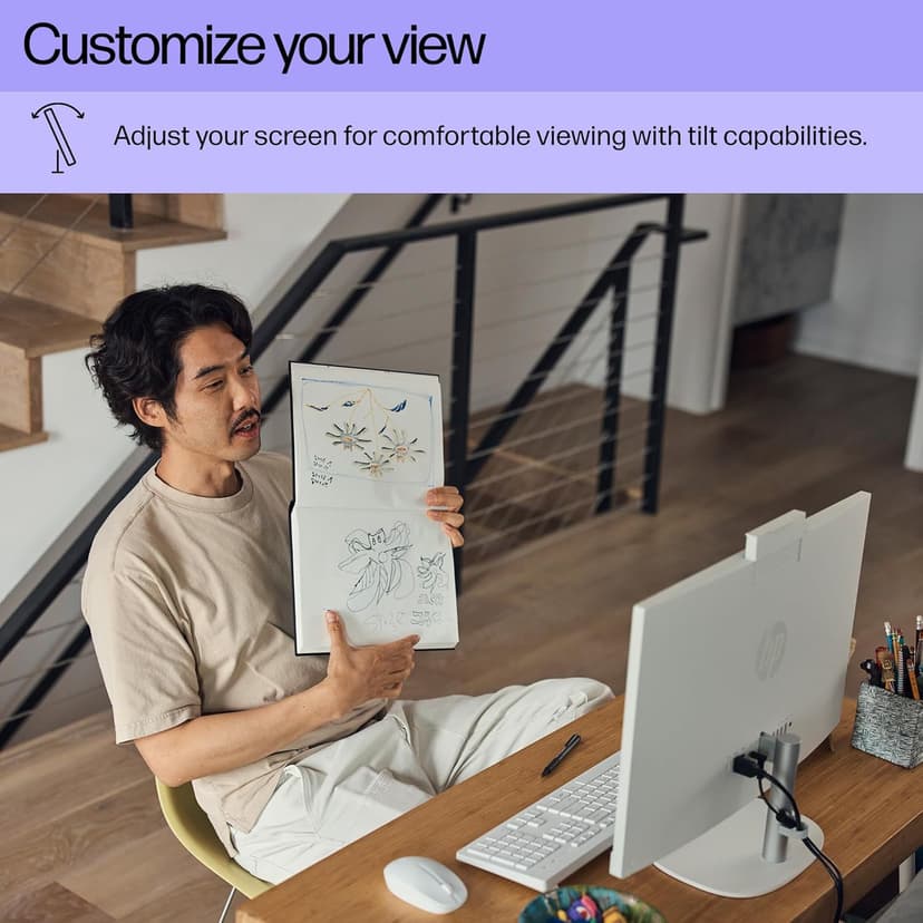 HP 27" FHD Touchscreen All-in-One Desktop Computer, 16GB DDR5 RAM, 1TB SSD Storage, AMD Ryzen 5 7520U Processor, WiFi6, Wireless Keyboard & Mouse, Windows 11