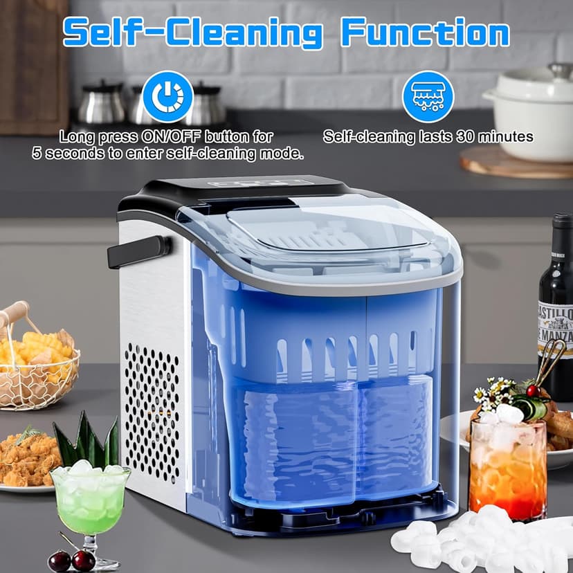 Commercial Nugget Ice Maker 80Lbs/24H with 20Lbs Storage, Stainless Steel Pellet Ice Machine, Ready in 10-15 Mins, Self-Cleaning for Office & Home Restaurants Bars