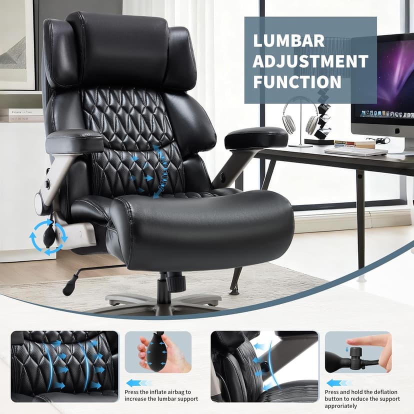 Big and Tall Office Chair 700lbs- Large High Back Executive Computer Desk Chair with 3D Flip-Up Arms, Adjustable Lumbar Support, Extra Wide Plus Size Seat, Heavy Duty Metal Base & Quiet Rubber Wheels