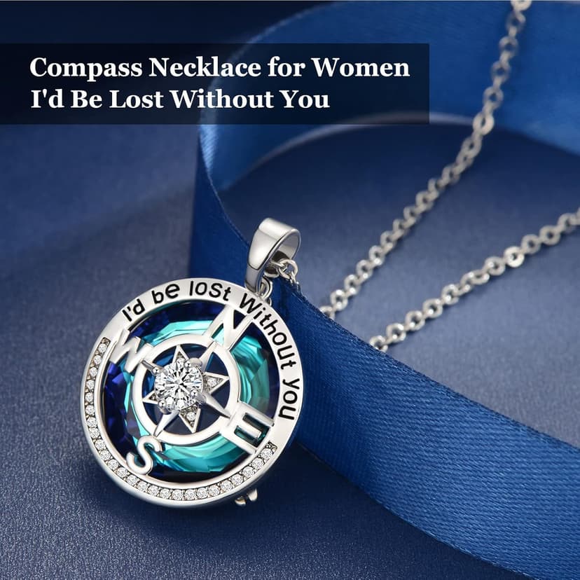 PAITAIN Compass Necklaces for Womens Jewelry for Wife Birthday Gift Ideas Wedding Anniversary Birthday Gifts for Her Gifts for Wife Sapphire Jewelry for Women, 18k Real Gold Filled S925 Sterling Silver Based