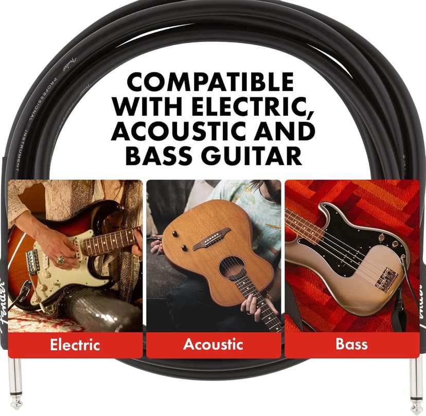 Fender Professional Series Instrument Cable, Guitar Cable 10 ft, Guitar Accessories, Stage Ready with Anti-Kinking Design, Black