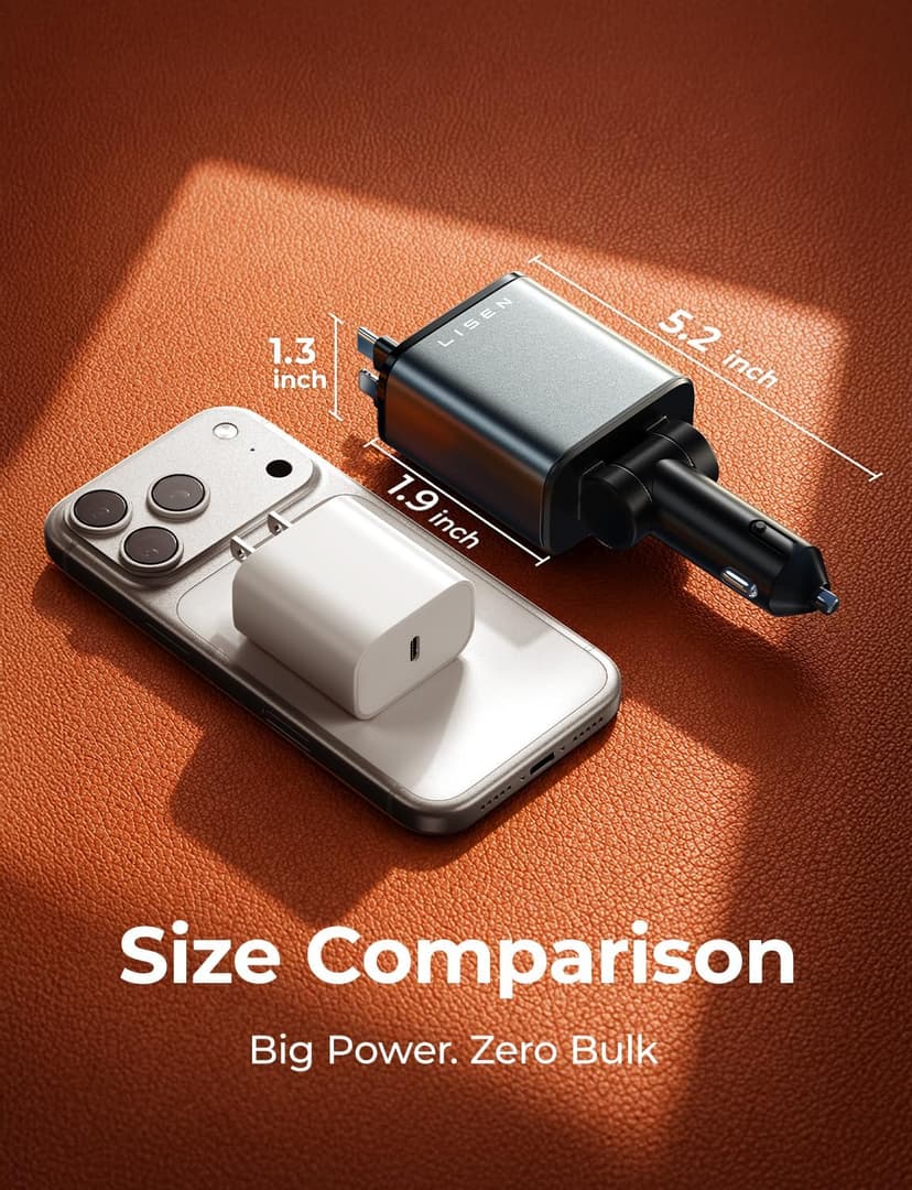 LISEN Retractable Car Charger, 69W USB C Car Accessories Adapter for iPhone 17 USB C Charger Fast Charging, Gifts for Women Men, Travel Essentials, for iPhone 17 Pro Max Air 16 15 14 13 12 Samsung S25