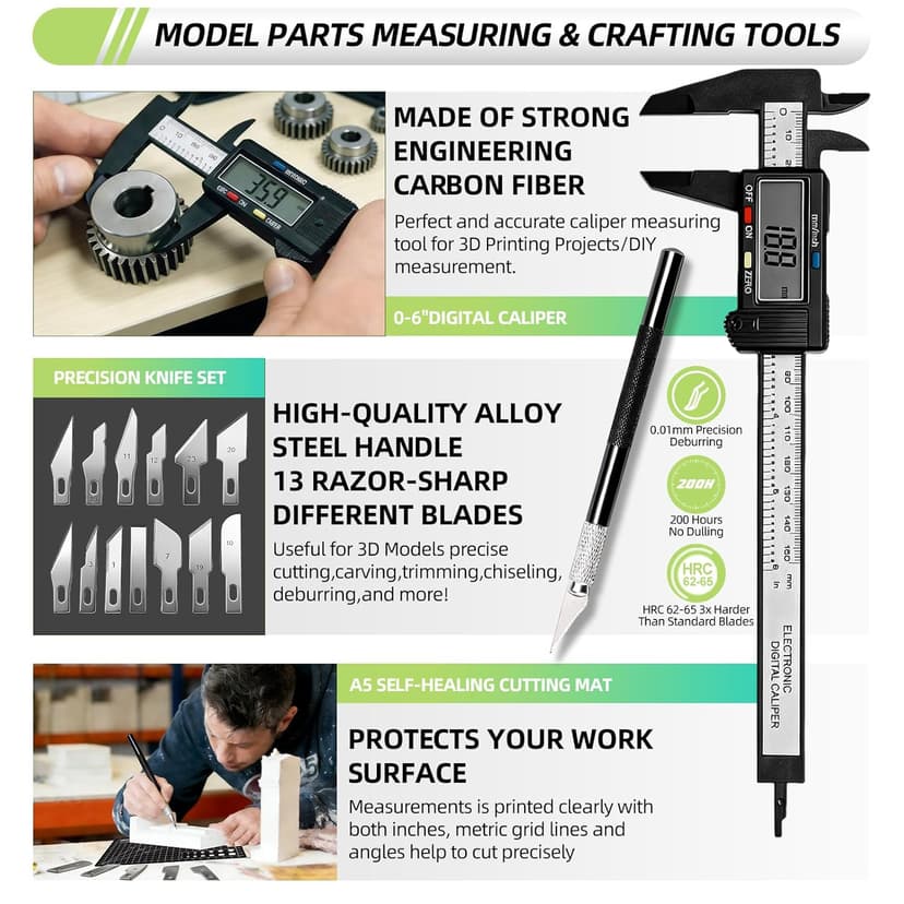 76pcs 3D Printer Tools Kit with Bag, 3D Printer Accessories includes Digital Caliper, Hygrometer, PTFE Tube Kit, Deburring Tool, Scrapers, Nozzle Cleaning, for Bambu Lab, Ender 3, FDM/SLA Printers etc