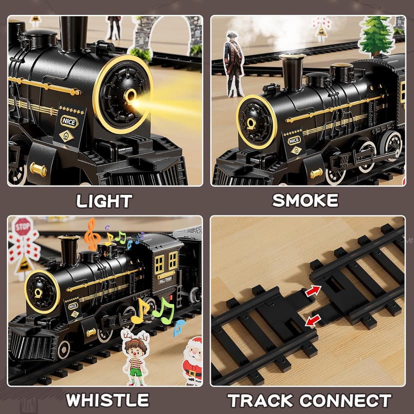 NIPLOOOW Train Set for Kids 4-8, Electric Train Toy with Realistic Sound, Lights and Smoke for Under Christmas Tree,Toddler Model Trains for 3 4 5 6 7 8 Years Old Kids Toys Gifts